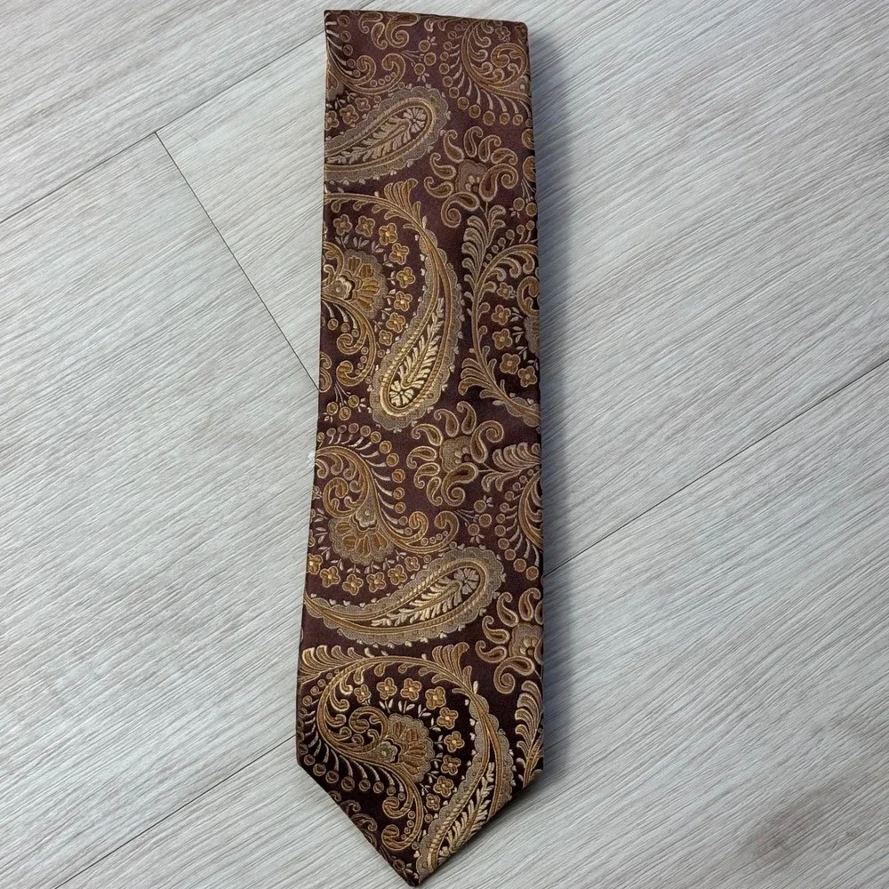 Sean John Mens‎ Paisley Silk Blend Tie Brown Gold Formal Business Fashion